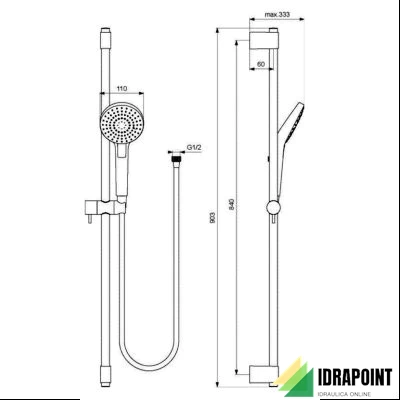 ASTA DOCCIA 90 CM EVO ROUND DOCCETTA Ø 110 MM