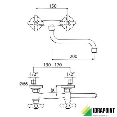 BATTERIA A MURO PER LAVELLO CON COLLO GIREVOLE - SERIE EPOCA