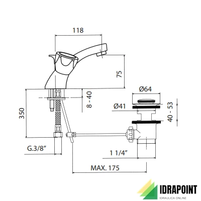 BATTERIA MONOFORO X LAVABO CON SCARICO Ø 5/4