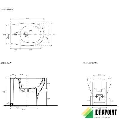 BIDET A TERRA FILO PARETE - SERIE EDEN BIANCO