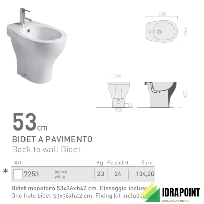 BIDET MONOFORO A PAVIMENTO - SERIE EDEN BIANCO