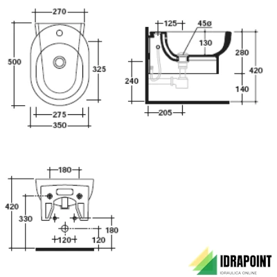 BIDET SOSPESO MONOFORO CM. 50 - SERIE M2 BIANCO
