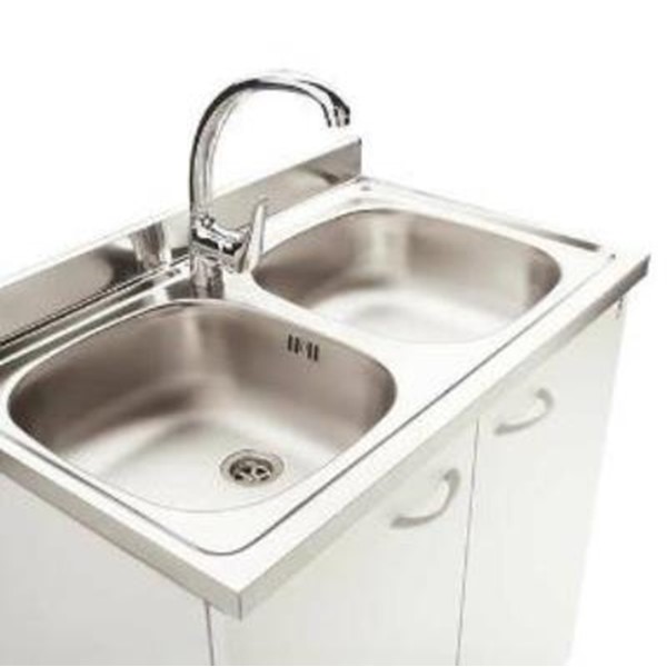 MOBILE E LAVELLO INOX CM 120X50 2 VASCHE SCIVOLO DX BIANCO