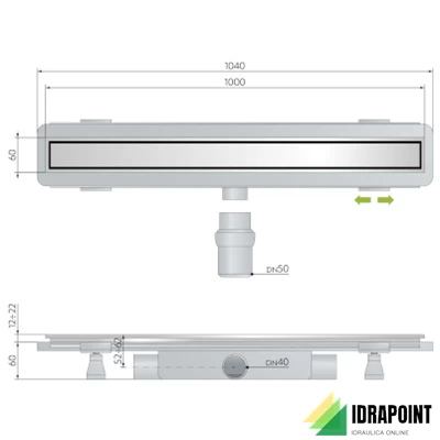 CANALETTA ACCIAIO INOX 1000X60XH60 MM PIASTRELLABILE