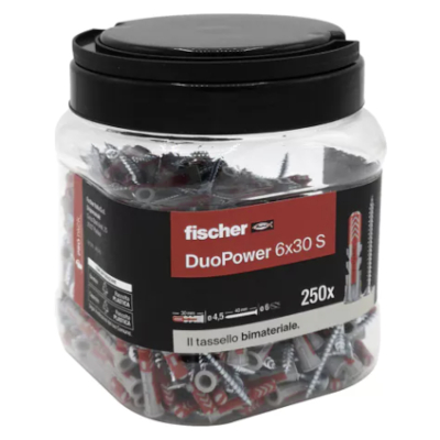 CONFEZIONE 250 PZ. TASSELLI Ø 6 X 30 MM DUOPOWER