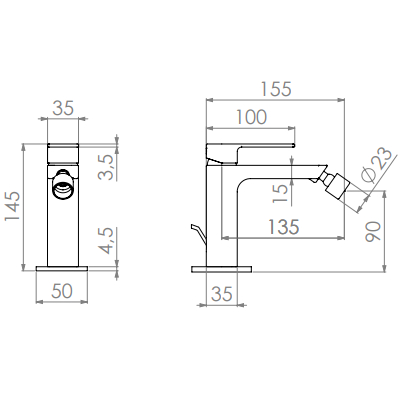 MISCELATORE BIDET 145 MM CON SALTARELLO - SERIE TEO CROMO