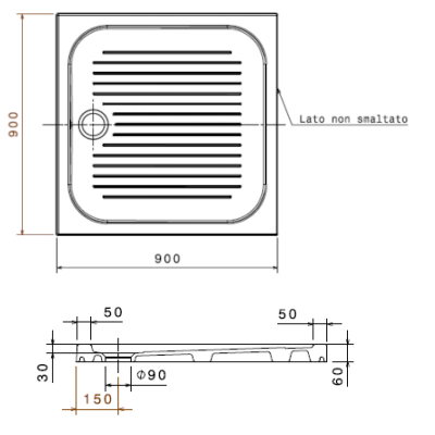 PIATTO DOCCIA FLAT 90X90 CM H=60 MM BIANCO