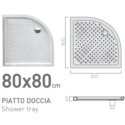PIATTO DOCCIA AD ANGOLO 80X80 CM H=60 MM
