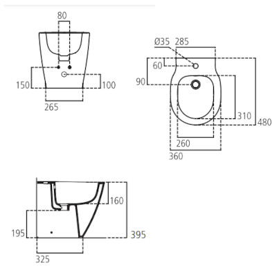 BIDET FILO PARETE CM 48 - SERIE CONNECT SPACE BIANCO EUROPEO