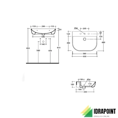 LAVABO 60X48 CM - SERIE EDEN BIANCO