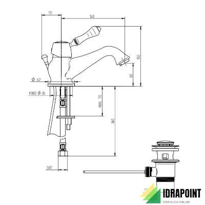 LAVABO MONOFORO CON SCARICO BOCCA 140 MM ECO - SERIE NOEL