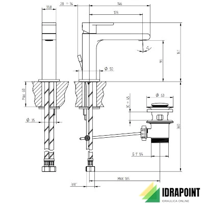 LAVABO MONOFORO CON SCARICO BOCCA 146 MM ECO - SERIE JEANS