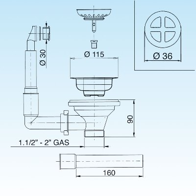 PILETTA BASKET PER LAVELLO CON T/P TONDO Ø 1.1/2