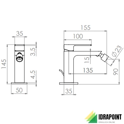 MISCELATORE BIDET 145 MM  CON SALTARELLO - SERIE TEO CROMO