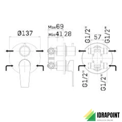 MISCELATORE INCASSO DOCCIA 2720 COMPLETO C/DEVIATORE LOGOS+