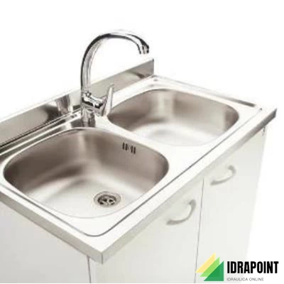 MOBILE E LAVELLO INOX CM 120X50 2 VASCHE SCIVOLO SX BIANCO