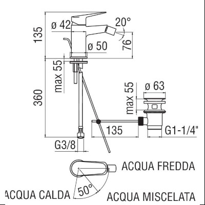MISCELATORE PER BIDET A RISPARMIO IDRICO - SERIE BLUES