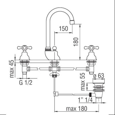 BATTERIA LAVABO 3 FORI COLLO GIREVOLE - SERIE GRAZIA