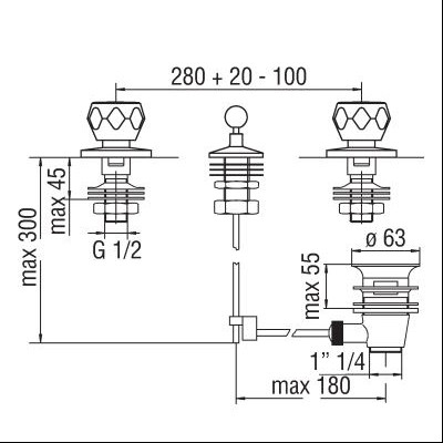 BATTERIA PER BIDET 3 FORI - SERIE NUOVA FLORA