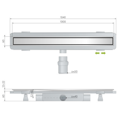 CANALETTA ACCIAIO INOX 1000X60XH60 MM PIASTRELLABILE