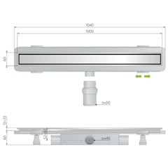 CANALINA ACCIAIO INOX 60X6CM H 6CM IN ABS PIASTRELLABILE