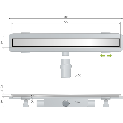 CANALINA ACCIAIO INOX 70X6CM H 6CM IN ABS PIASTRELLABILE