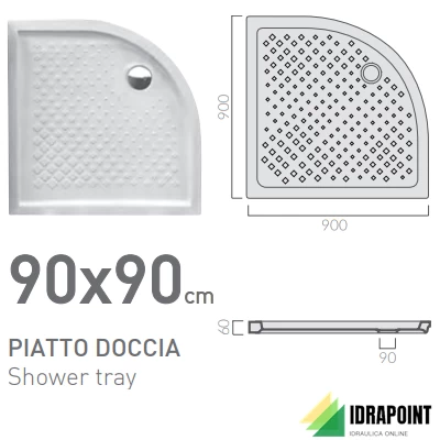 PIATTO DOCCIA AD ANGOLO 90X90 CM H=60 MM