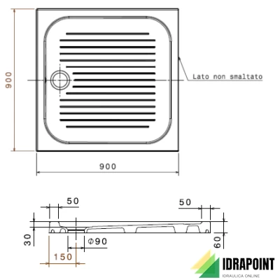 PIATTO DOCCIA FLAT 90X90 CM H=60 MM BIANCO