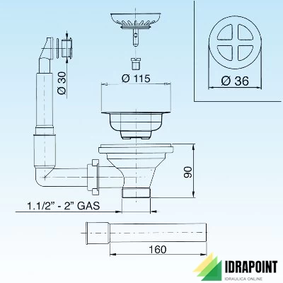 PILETTA BASKET PER LAVELLO CON T/P TONDO Ø 1.1/2