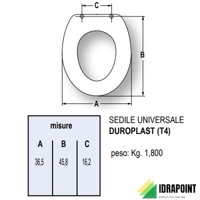 SEDILE UNIVERSALE DUROPLAST CON CERNIERE INOX