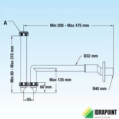 SIFONE ECCENTRICO POLYPROPYLENE BIANCO PER LAVABO/BIDET 1643