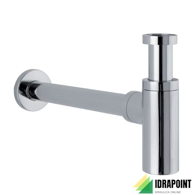 SIFONE TONDO PER LAVABO DA ARREDO IN OTTONE CROMATO