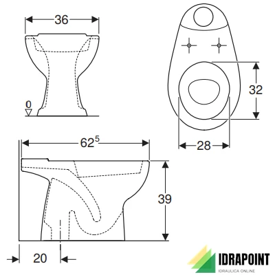 VASO DUO SCARICO A PAVIMENTO - SERIE COLIBRI' BIANCO